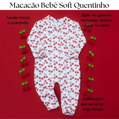 Imagem de Macacão Bebê Soft com Zíper Longo Praticidade Conforto e Proteção a Noite Toda Cerejinha