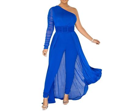 Imagem de Macacão Branco Feminino Longo Alfaiataria Casamento Civil Noiva Macacao Social com Cinto Malha Azul Preto Festa Ano Novo