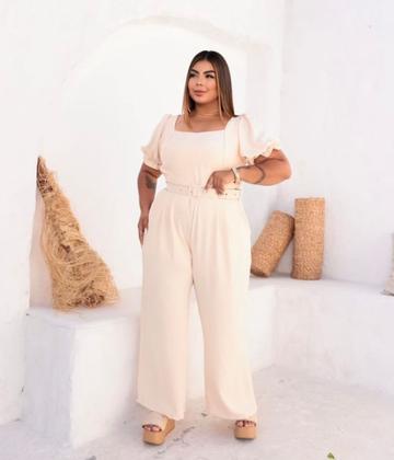 Imagem de Macacão Bruna manga princesa tecido Duna com cinto