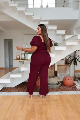 Imagem de Macacão Bruna manga princesa tecido Duna com cinto