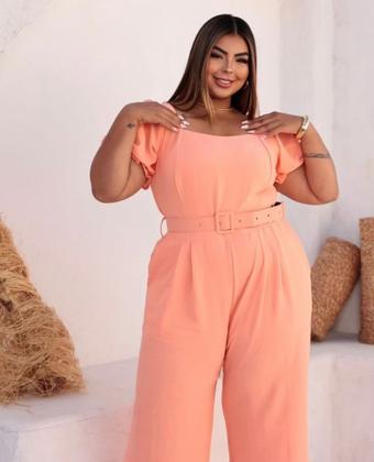 Imagem de Macacão Bruna manga princesa tecido Duna com cinto