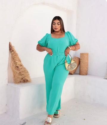 Imagem de Macacão Bruna manga princesa tecido Duna com cinto