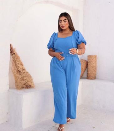 Imagem de Macacão Bruna manga princesa tecido Duna com cinto