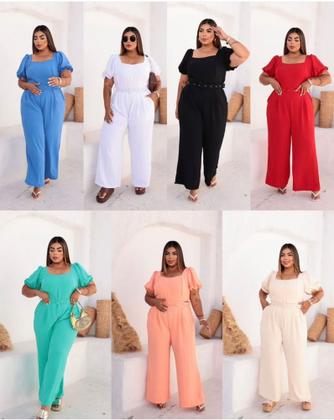 Imagem de Macacão Bruna manga princesa tecido Duna com cinto