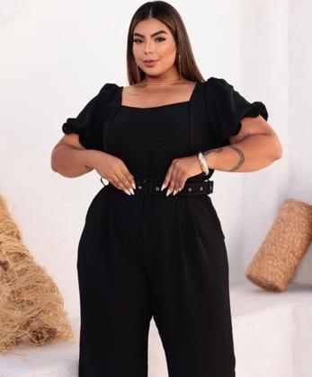 Imagem de Macacão Bruna manga princesa tecido Duna com cinto