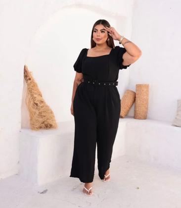 Imagem de Macacão Bruna manga princesa tecido Duna com cinto