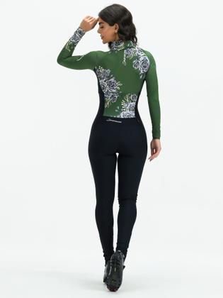Imagem de Macacão Ciclismo Feminino Verde Flowers Black Savancini (3502FB)