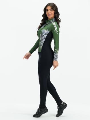Imagem de Macacão Ciclismo Feminino Verde Flowers Black Savancini (3502FB)