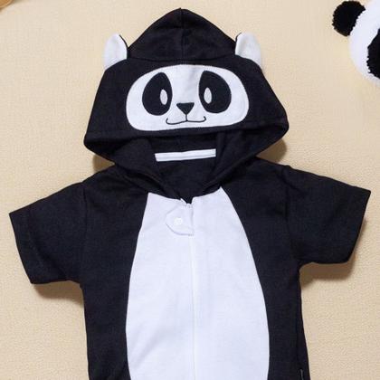 Imagem de Macacão Curto Fantasia Panda Infantil Com Bordado No Capuz