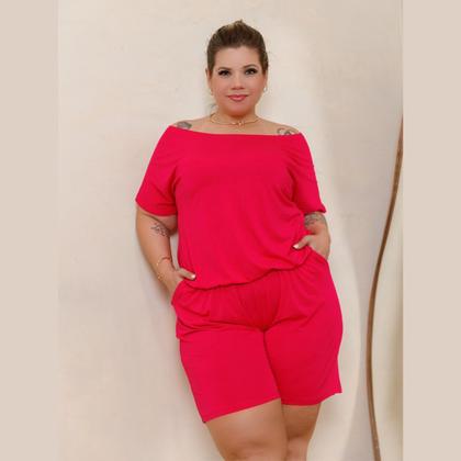 Imagem de Macacão Curto Feminino Ombro A Ombro Com Bolsos Plus Size