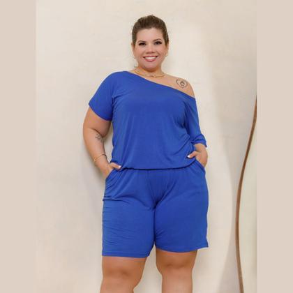 Imagem de Macacão Curto Feminino Ombro A Ombro Com Bolsos Plus Size