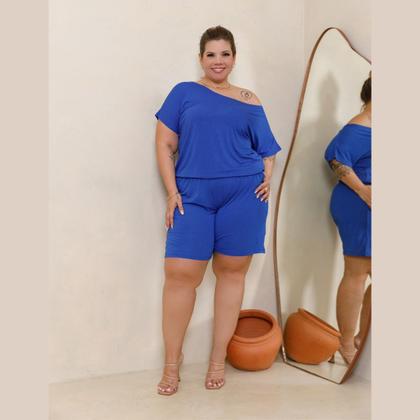 Imagem de Macacão Curto Feminino Ombro A Ombro Com Bolsos Plus Size
