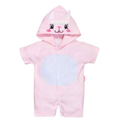 Imagem de Macacão de Bebê Curto Capuz Bordado Ovelha Rosa Claro