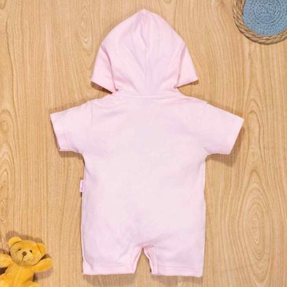Imagem de Macacão de Bebê Curto Capuz Bordado Ovelha Rosa Claro