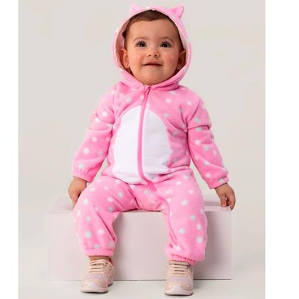 Imagem de Macacão de Bebê Térmico com Proteção UV50+ Coelho Gatinho Rosa Poá com Capuz e Zíper Inverno Brandili Menina