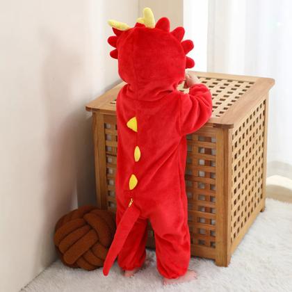 Imagem de Macacão de Frio Inverno Pijama Infantil de Bebê Urso Ursinho Dragão Vermelho