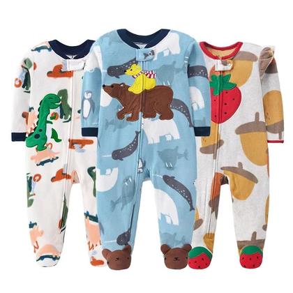Imagem de Macacão de Lã para Bebê com Zíper - Pijama Infantil para Primavera/Outono (0-12 Meses)
