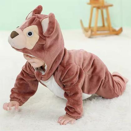 Imagem de Macacão Fantasia Infantil Inverno Frio Bebê Ursinho Macaco Macaquinho Marrom