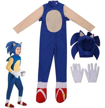 Imagem de Macacão Fantasia Sonic Azul Completa Deluxe Com Luvas Touca