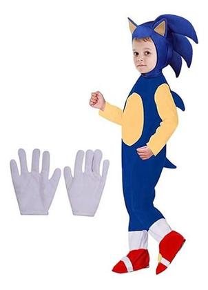 Imagem de Macacão Fantasia Sonic Azul Completa Deluxe Com Luvas Touca