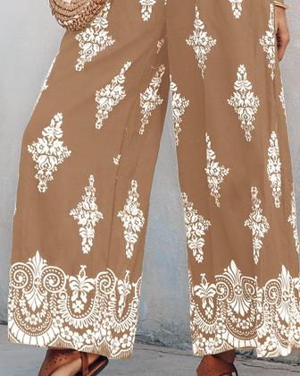 Imagem de Macacão feminino casual solto ChicMe floral cáqui