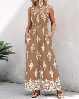 Imagem de Macacão feminino casual solto ChicMe floral cáqui