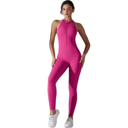 Imagem de Macacão Feminino Esportivo Sexy Sem Costas Com Efeito Scrunch, Sem Mangas, Com Zíper, Para Yoga E