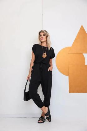 Imagem de Macacão Feminino Longo Canelado Manga Curta Moda Feminina 38 a 48 Macacão Longo Feminino Lançamento 2025 Moda Verão Saruel Longo