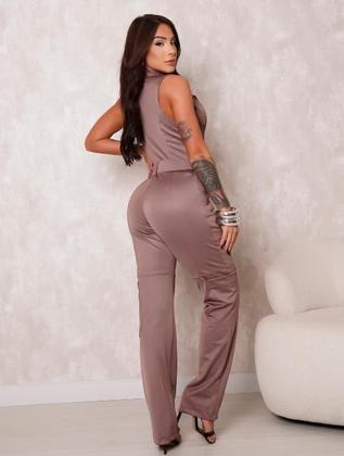 Imagem de Macacão feminino longo cargo com cinto 9712