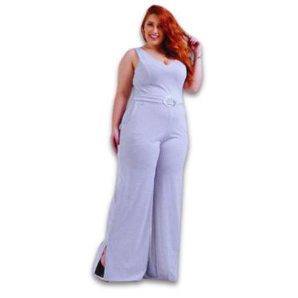 Imagem de Macacão Feminino Lurex Pantacourt c/Cinto Plus Size