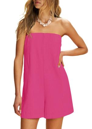 Imagem de Macacão feminino ReachMe curto sem alças rosa choque com bolsos