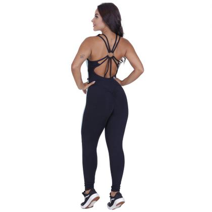 Imagem de Macacão fitness feminino empina bumbum bojo detalhe costas suplex orbis-preto/vd