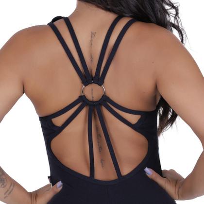 Imagem de Macacão fitness feminino empina bumbum bojo detalhe costas suplex orbis-preto/vd