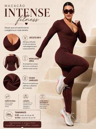 Imagem de Macacão Fitness Longo Feminino Canelado Academia Treino e Casual Decote V Modelador Cor:PretoTamanho:G/GG