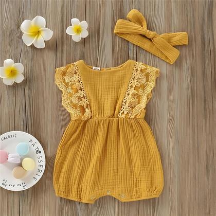 Imagem de Macacão Infantil de Algodão com Renda para Meninas (0-18 Meses) - Verão