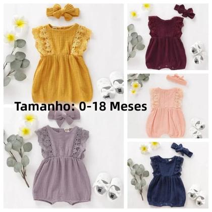 Imagem de Macacão Infantil de Algodão com Renda para Meninas (0-18 Meses) - Verão