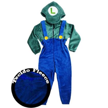 Imagem de Macacão Infantil Pijama Luigi Fantasia Soft Fleece Pelúcia