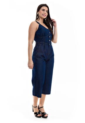 Imagem de Macacão Jeans Feminino Pantacourt de alça Com Botões