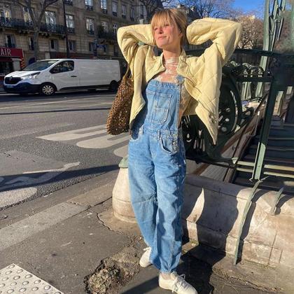 Imagem de Macacão jeans feminino utcoco, folgado, azul escuro