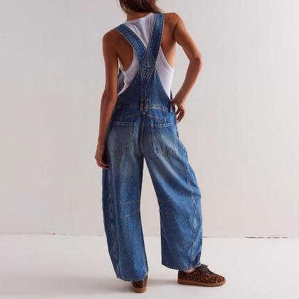 Imagem de Macacão jeans feminino utcoco, folgado, azul escuro