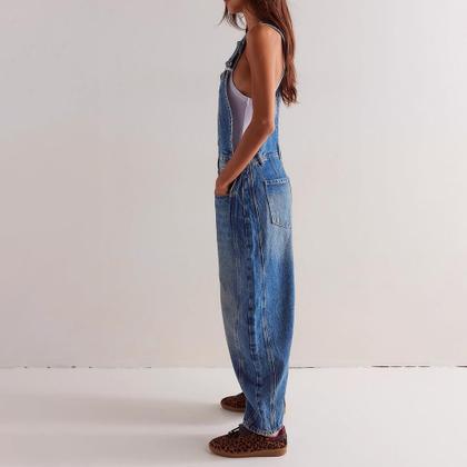 Imagem de Macacão jeans feminino utcoco, folgado, azul escuro