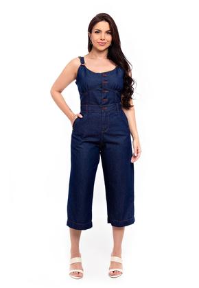 Imagem de Macacão Jeans Pantacourt Com Botões