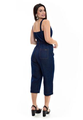 Imagem de Macacão Jeans Pantacourt Com Botões