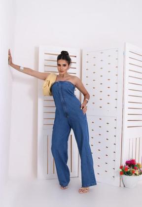 Imagem de Macacão Jeans sem alça Sem Lycra  Premium/feminino