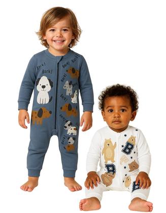 Imagem de Macacão Longo Bebê Protetor Ziper Menino Menina 100 Algodão Roupa Bebe Suedine Enxoval Macacao longo Atacado P M G 1 2 3