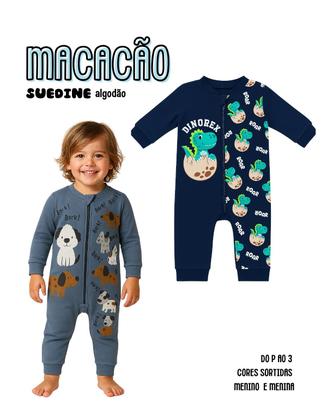 Imagem de Macacão Longo Bebê Protetor Ziper Menino Menina 100 Algodão Roupa Bebe Suedine Enxoval Macacao longo Atacado P M G 1 2 3