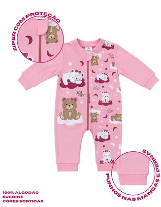 Imagem de Macacão Longo Bebê Protetor Ziper Menino Menina 100 Algodão Roupa Bebe Suedine Enxoval Macacao longo Atacado P M G 1 2 3