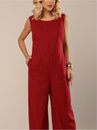 Imagem de Macacão Longo Feminino com Design Amplo e Bolsos Elegantes