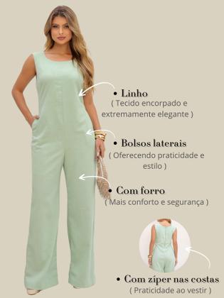 Imagem de Macacão Longo Feminino com Design Amplo e Bolsos Elegantes