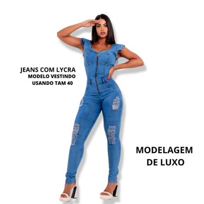 Imagem de Macacão  longo feminino jeans com lycra  tipo skinny  em lavagem clara 